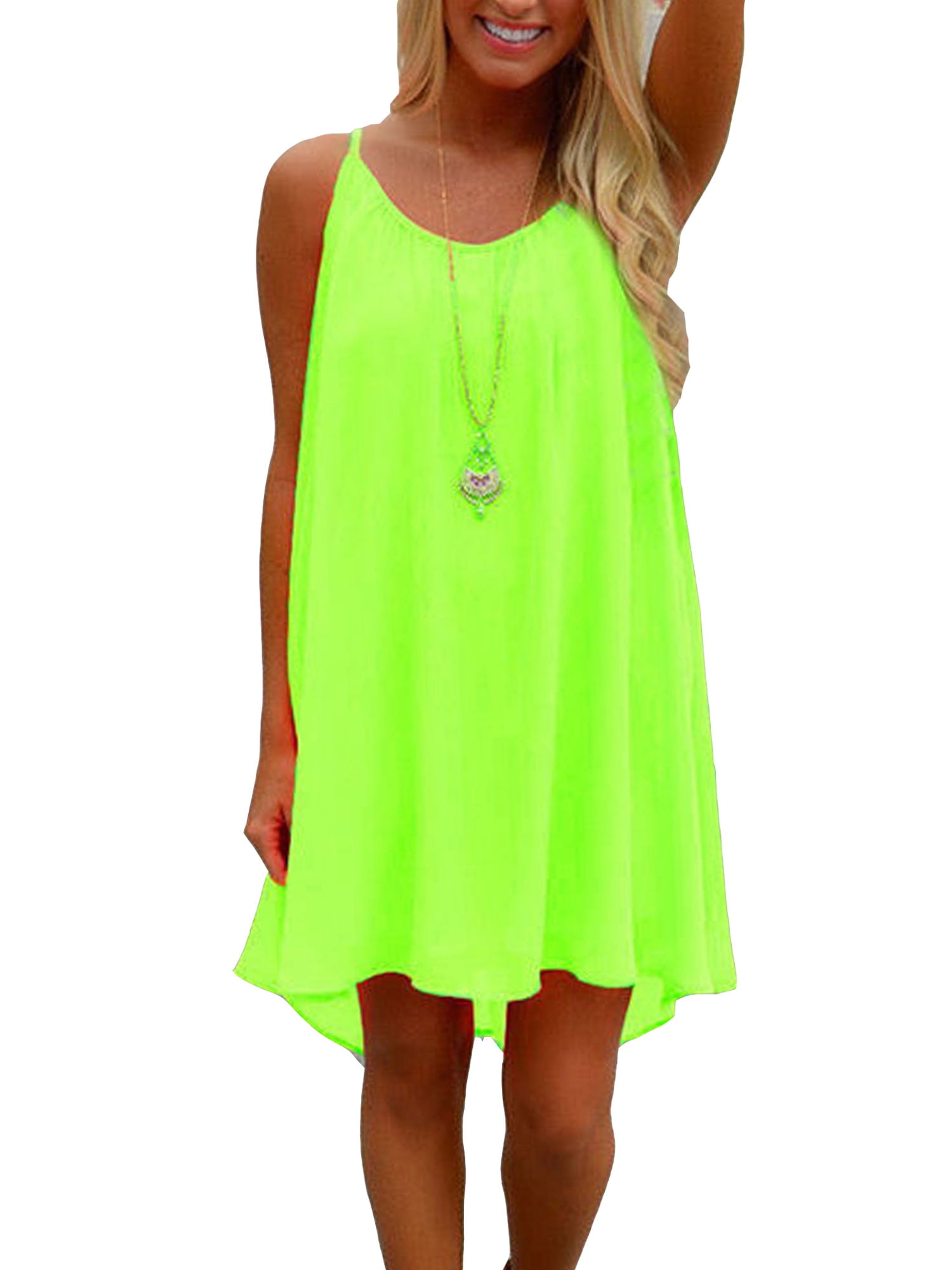 Plus Size Ladies Casual Summer Short Dresses for Women Sleeveless Strap  Loose Asymmetrical Hem Mini Dress - Walmart.com